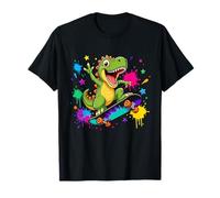 T Rex Dinosaur Skateboard pour Enfants Color Splash T-Shirt