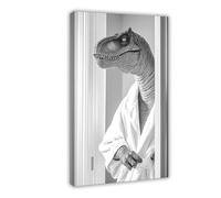 T-rex portant un peignoir, art mural amusant pour salle de bain, décoration de buanderie, animaux rétro dans la salle de bain, imprimé dinosaure mignon, Ai Art-1