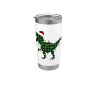 T Rex Pyjama de Noël Motif écossais Vert Gobelet isotherme en acier inoxydable double paroi