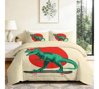 T-Rex Skateboard Housse de Couette 140 x 200 cm Parure de Lit Enfants Garçons Filles décoration en Microfibre Dinosaure avec Fermeture Éclair - Linge de Lit 1 Taies d'oreiller 65x65 cm