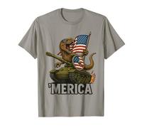 T-Rex sur débardeur avec Drapeau américain, Lunettes de Soleil et Bouclier T-Shirt