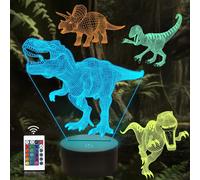T Rex Veilleuse 3d Illusion (4 Motifs Dinosaures) Avec Télécommande 16 Changements De Couleur Lampe Décorative Pour Enfants Garçons Pour Anniversaire, Noël (Dinosaure 2)