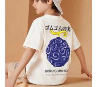 T-shirt 1 pièce, motif fruit du diable en caoutchouc violet et imprimé lettre, col rond décontracté, manches courtes, ample et confortable, mélange de coton, idéal pour les escapades estivales, unisex