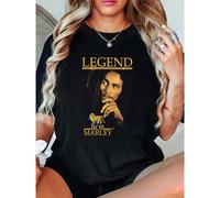 T-shirt 100% coton, design imprimé Lion Bob Marley, col rond, manches courtes, mode streetwear, respirant, doux, unisexe L,M,S,XL,XXL,XXXLRétroTissu tricoté
