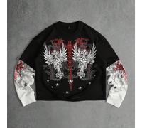 T-shirt 2 en 1 pour hommes avec imprimé croix ailée et patchwork blocs de couleurs L,M,S,XL,XS,XXLBlocs de couleur,Géométrique,graphiqueÉtoffe