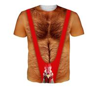 T-shirt 2025 pour hommes avec poitrine poilue, impression 3D, col rond, manches courtes équitation homme, rouge, L