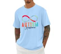 T-shirt 2026 avec graphique de sensibilisation au sujet et t-shirt confortable à col rond doux pour adultes, adapté aux besoins sensoriels, vêtements décontractés, bleu clair, S