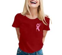 T-shirt 2026 pour femme avec t-shirt graphique élégant pour le mois de sensibilisation au cancer du sein pour célébrer le soutien dans un design tendance et confortable, rouge, XL