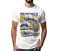 T-Shirt 306 Maxi Rallye, Voiture de Course, Design Technique 2.0L 16V, Blanc (FR/ES, Alpha/Lettres, L, Taille Normale, Taille Normale, Blanc)