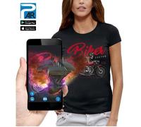 T-shirt 3D animé BIKER CUSTOM - Squelette sur une moto - PIXEL EVOLUTION - Femme - Réalité Augmentée XL