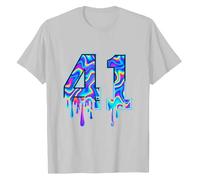 T-Shirt 41 Homme Femme Graphique Multicolore Effet Peinture Coulante Style Street Art Numero Impression Manches Courtes Col Rond Coupe Decontractee Look Urbain Sport Casual Ado Adulte Cadeau Numero