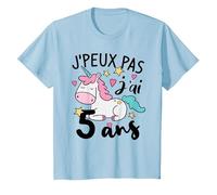 T-Shirt 5 Ans Fille Anniversaire Cadeau Licorne T-Shirt, Enfant, Bleu Céleste, 4 Ans