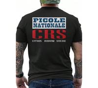 T-shirt à boire drôle pour hommes - Impression au dos "Picole National CRS" avec design de texte français - Noir avec slogans alcoolisés rouges et bleus - T-shirt humoristique avec expressions françai