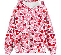 T-shirt à capuche 140 pour adolescentes avec imprimé cœur - T-shirt de Saint-Valentin - Tenues - Hauts mignons pour adolescentes - Sweats tendance pour filles - Pull octobre, Rose, 7-8 ans