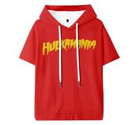 T-shirt à capuche Hulk Hogan Hulkamania à manches courtes pour le sport, la gym, les femmes et les hommes, hauts streetwear d'extérieur, Rouge, XL