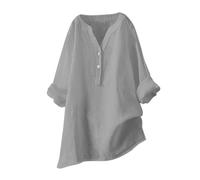 T-shirt à col bénitier pour femme - Décontracté - Printemps - Solide - Col en V - Manches longues - Chemise amincissante pour femme, gris, 4XL