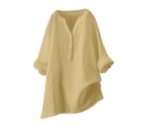 T-shirt à col bénitier pour femme - Décontracté - Printemps - Solide - Col en V - Manches longues - Chemise amincissante pour femme, jaune, 4XL