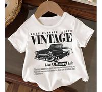 T-shirt à col d'équipage à manches courtes avec imprimé de voiture de course vintage pour bébé garçon, adapté pour l'été 6-9M,9-12M,12-18M,18-24M,2-3YVoiture,Lettres,Slogan,TransportationÉtoffe