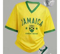 T-shirt à col en V et manches courtes pour fille préadolescente, coupe ample, couleur contrastée, jaune pâle, streetwear d'été pour l'école, décontracté, sports, basketball, académie 8Y,9Y,10Y,11Y,12Y