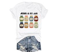 T-shirt à col en V Jesus is My Jam et I'm Here to Spread It, Blanc-1, XL