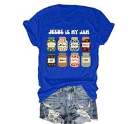 T-shirt à col en V Jesus is My Jam et I'm Here to Spread It, Bleu saphir-1, XS