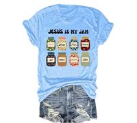 T-shirt à col en V Jesus is My Jam et I'm Here to Spread It, Carolina Blue-1, XXL