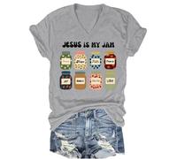 T-shirt à col en V Jesus is My Jam et I'm Here to Spread It, Col en V gris, S