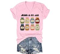 T-shirt à col en V Jesus is My Jam et I'm Here to Spread It, Col en V rose, 3XL