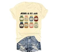 T-shirt à col en V Jesus is My Jam et I'm Here to Spread It, Jaune crème-1, L