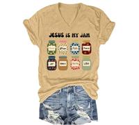 T-shirt à col en V Jesus is My Jam et I'm Here to Spread It, Kaki-col en V, 3XL