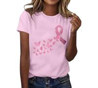 T-shirt à col en V pour femme avec nœud pour la sensibilisation au cancer du sein - Haut doux, Rose, XXL