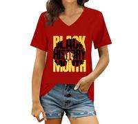 T-shirt à col en V pour femme « Black History Month » - T-shirt avec silhouette féminine - Haut pour célébrer l'histoire afro-américaine, Style_u01 Rouge, S