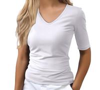 T-shirt à col en V pour femme - Coupe ajustée - Manches mi-longues - Extensible - Décontracté - Couleur unie - Haut doux pour l'été et le printemps - Pour sortir, travail du Y2K - T-shirt basique
