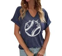 T-shirt à col en V pour femme « Game Day » - T-shirt de baseball pour les fans de sport - Haut décontracté pour les jours de match avec graphique de bal, Style_e01 bleu marine, S