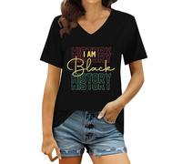 T-shirt à col en V pour femme « I AM Black History » - T-shirt décontracté pour l'autonomisation - Haut pour célébrer la culture noire, Style_r01 Noir, XXL