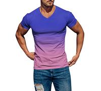 T-shirt à col en V pour homme doux pour un confort sportif au printemps et en été, bleu, L