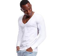 T-shirt à col en V profond for hommes, t-shirt à manches longues for hommes, t-shirts à col large à coupe basse, hauts basiques à manches courtes en coton de couleur unie, t-shirts athlétiques for mus