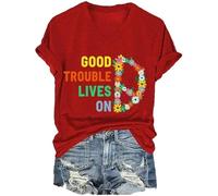 T-Shirt à col en V Womens Good Trouble Live on Imprime en V Rester Resist (Rouge XXXL)