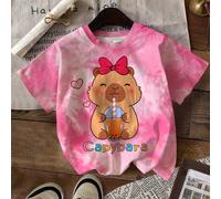 t-shirt à col ras-du-cou à manches courtes pour fille préado, minimaliste, rose tie-dye avec un motif mignon d'impression d'animal CAPYBARA. Convient pour les hauts déclaratifs d'été, les t-shirts gra