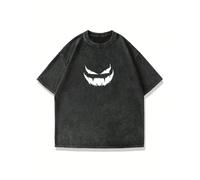 T-shirt à col ras-du-cou à manches courtes pour homme de grande taille, avec imprimé graphique surdimensionné du visage et texte anglais. Style streetwear pour un port quotidien, style grunge 1XL,2XL,