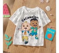T-shirt à col ras-du-cou blanc décontracté à manches courtes avec l'impression d'un garçon de dessin animé pour les jeunes garçons, polyvalent 6Y,7Y,4Y,5YAnimal,Cartoon,Portrait,LettresÉtoffe