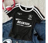 T-shirt à col ras-du-cou rouge slim fit avec bordure contrastée pour adolescente, t-shirt graphique avec logo de danse de rue et de course, vêtements de sport noirs avec t-shirts graphiques 14Y,13Y,16