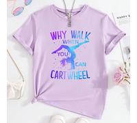 T-shirt à col ras-du-cou violet, manches courtes, imprimé coloré "Pourquoi marcher quand vous pouvez faire une rondade", surdimensionné 8Y,9Y,10Y,11Y,12YgraphiqueÉtoffe