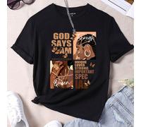 T-shirt à col rond à manches courtes avec imprimé portrait et slogan pour grandes tailles, "DIEU DIT QUE JE SUIS UNIQUE, AIMÉ, FORT, IMPORTANT, SPÉCIAL, CROIS EN TOI", Tee graphique, Top d'été pour fe