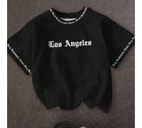 T-shirt à col rond à manches courtes avec police de caractères gothique de Los Angeles, style minimaliste casual, convient pour l'été, pour les garçons pré-adolescents - cool, beau, indépendant, attit