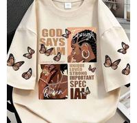 T-shirt à col rond à manches courtes avec portrait et slogan imprimés, grande taille. "DIEU DIT QUE JE SUIS UNIQUE, AIMÉ, FORT, IMPORTANT, SPÉCIAL, CROIS EN TOI". T-shirt graphique, Top d'été décontra