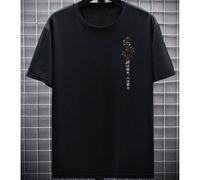 T-shirt à col rond à manches courtes d'été pour homme de grande taille, imprimé d'une épée de samouraï décontractée et de lettres Sakura 2XL,3XL,4XL,5XL,6XLCoutume populaireTissu tricoté