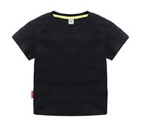 T-shirt à col rond avec coupe classique pour et fille | Coton Soft Multi Pack à manches courtes basique et chemise bleu clair 128, Noir , 5-6 ans