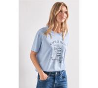 Street One T-Shirt pour femme 3231080 – col rond, imprimé devant – Bleu Whispery Taille 40