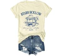 T-shirt à col rond avec inscription « Stars Hollow Where You Lead I Will Follow », Jaune crémeux., M
